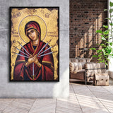 Orthodox Icon Mary, Virgin Mary Icon, Our Lady Of Sorrows,Framed Canvas Prints Wall Art Decor, Floating Frame