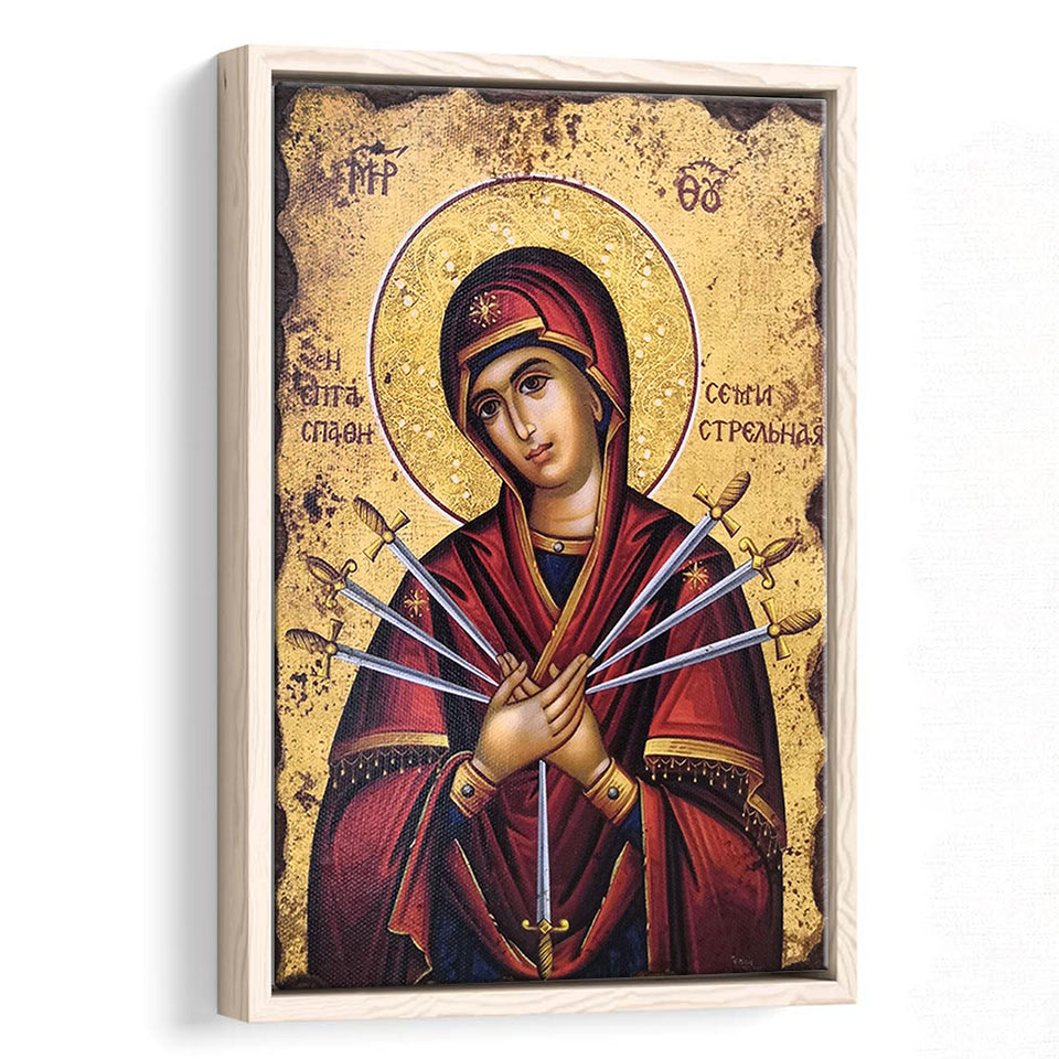 Orthodox Icon Mary, Virgin Mary Icon, Our Lady Of Sorrows,Framed Canvas Prints Wall Art Decor, Floating Frame
