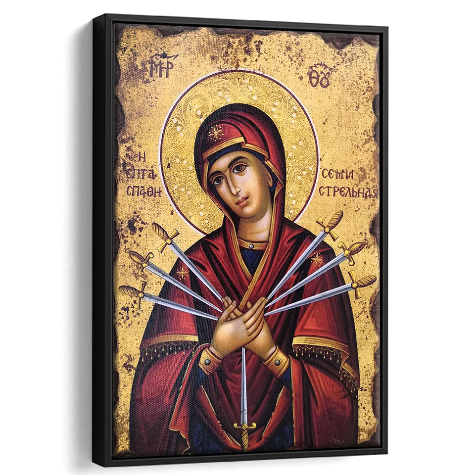 Orthodox Icon Mary, Virgin Mary Icon, Our Lady Of Sorrows,Framed Canvas Prints Wall Art Decor, Floating Frame
