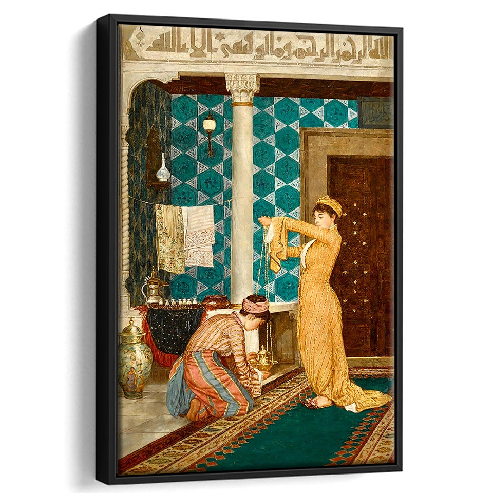 Osman Hamdi Bey Art Print, Coffee Serving Girl Canvas,Framed Canvas Prints Wall Art Decor, Floating Frame