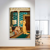 Osman Hamdi Bey Art Print, Coffee Serving Girl Canvas,Framed Canvas Prints Wall Art Decor, Floating Frame