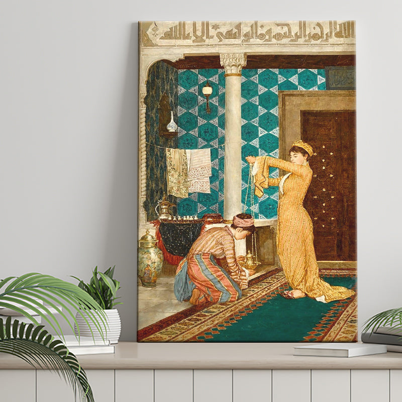 Osman Hamdi Bey Art Print, Coffee Serving Girl Canvas, Turkish Oriental Wall Art, Canvas Painting, Canvas Print Wall Art Decor