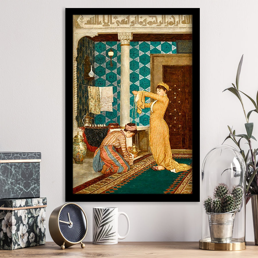 Osman Hamdi Bey Art Print, Coffee Serving Girl , Turkish Oriental Wall Art,Framed Art Prints Wall Decor, Picture Framed