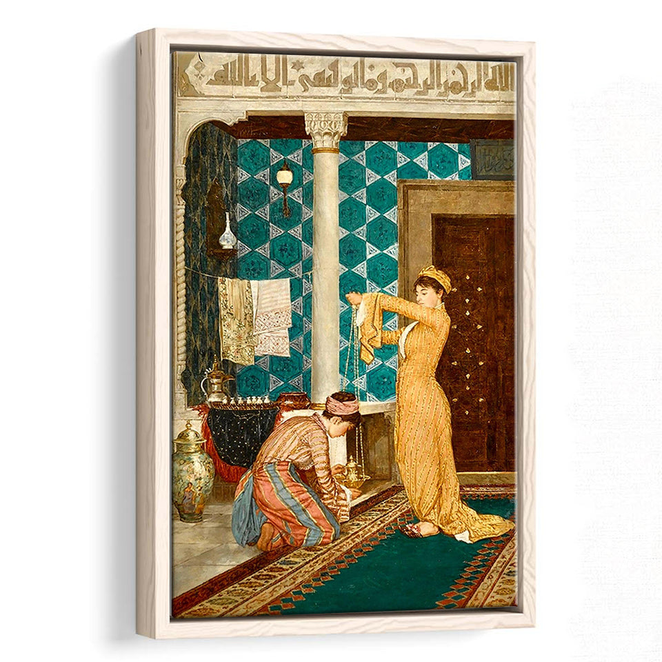 Osman Hamdi Bey Art Print, Coffee Serving Girl Canvas,Framed Canvas Prints Wall Art Decor, Floating Frame