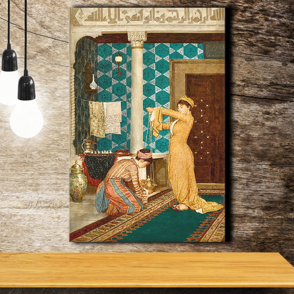 Osman Hamdi Bey Art Print, Coffee Serving Girl Canvas, Turkish Oriental Wall Art, Canvas Painting, Canvas Print Wall Art Decor
