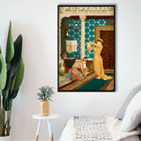 Osman Hamdi Bey Art Print, Coffee Serving Girl Canvas,Framed Canvas Prints Wall Art Decor, Floating Frame