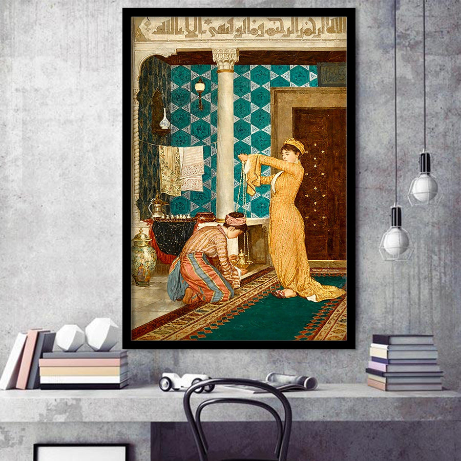Osman Hamdi Bey Art Print, Coffee Serving Girl , Turkish Oriental Wall Art,Framed Art Prints Wall Decor, Picture Framed