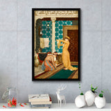 Osman Hamdi Bey Art Print, Coffee Serving Girl Canvas,Framed Canvas Prints Wall Art Decor, Floating Frame