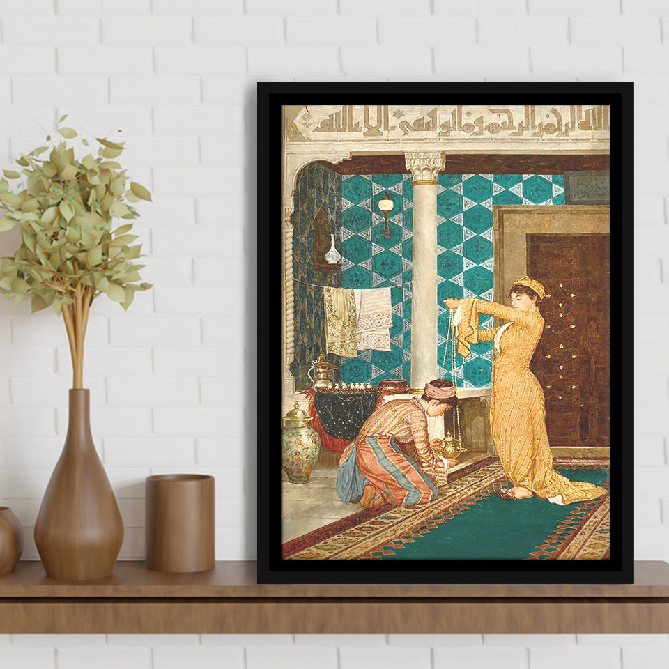 Osman Hamdi Bey Art Print, Coffee Serving Girl Canvas,Framed Canvas Prints Wall Art Decor, Floating Frame