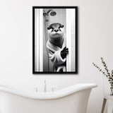 Otter Art Framed Canvas Prints Wall Art, Funny Bathroom Decor, Otter In Toilet