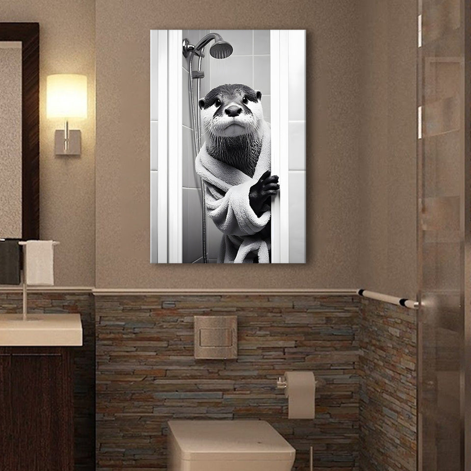 Otter Art Canvas Prints Wall Art, Funny Bathroom Decor, Otter in Toilet