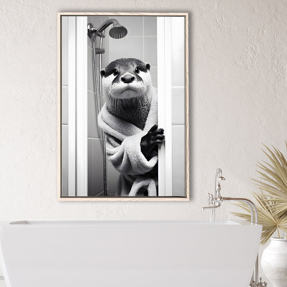 Otter Art Framed Canvas Prints Wall Art, Funny Bathroom Decor, Otter In Toilet