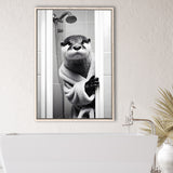 Otter Art Framed Canvas Prints Wall Art, Funny Bathroom Decor, Otter In Toilet