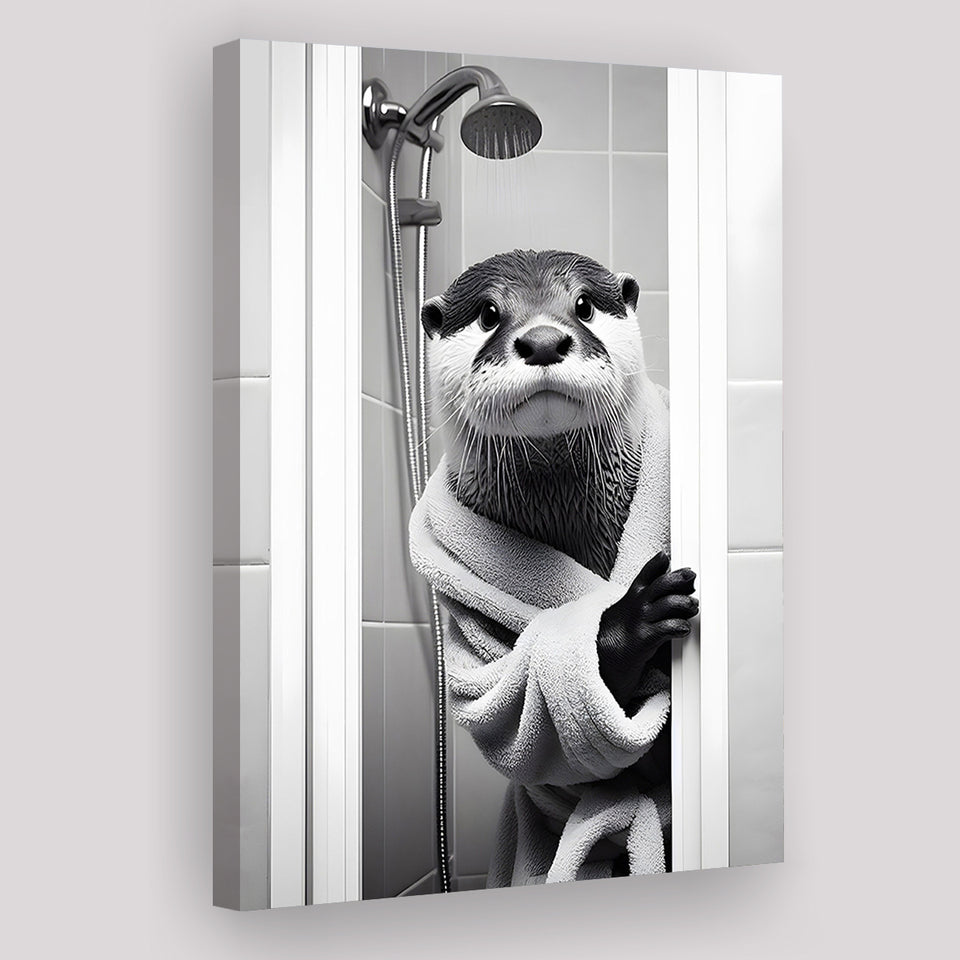 Otter Art Canvas Prints Wall Art, Funny Bathroom Decor, Otter in Toilet