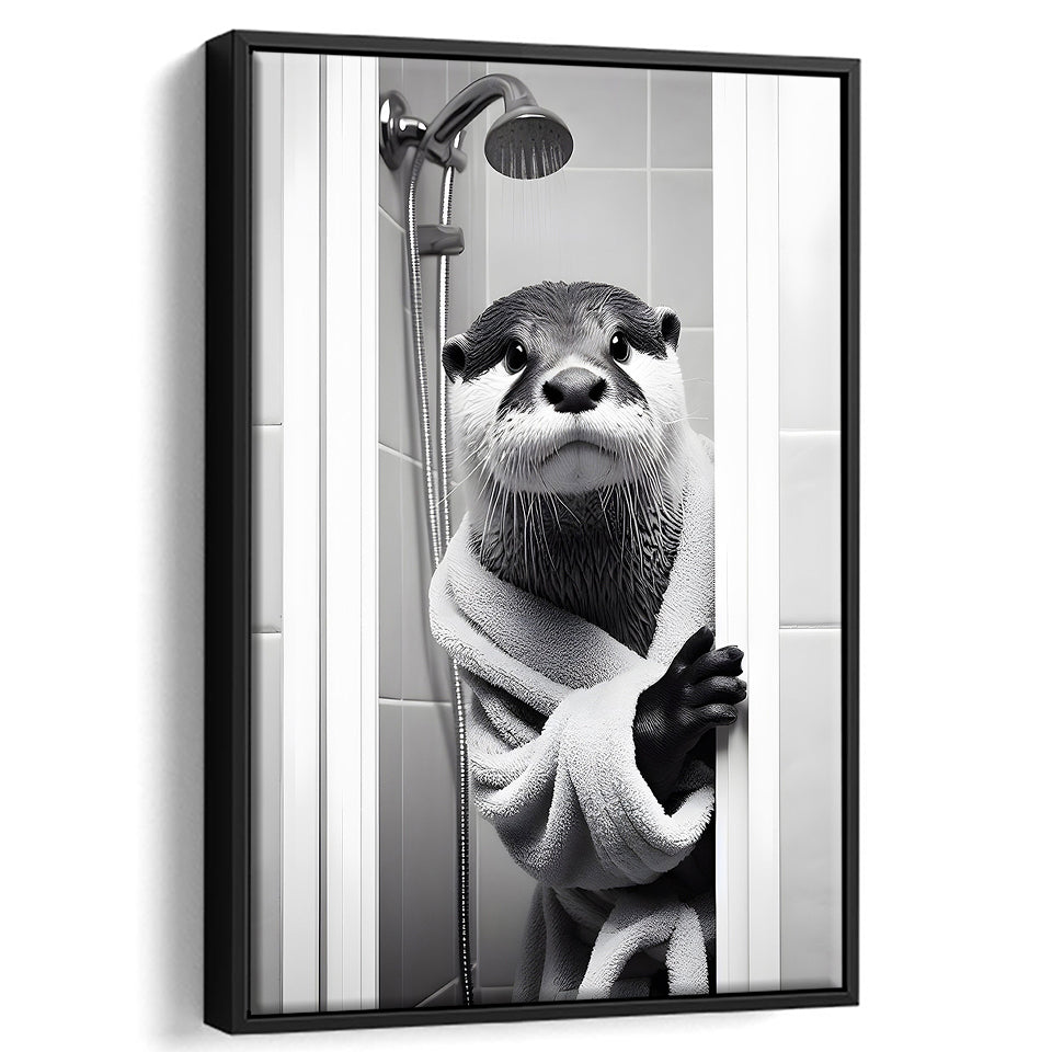 Otter Art Framed Canvas Prints Wall Art, Funny Bathroom Decor, Otter In Toilet