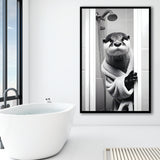 Otter Art Framed Art Print Wall Decor, Funny Bathroom Decor, Otter In Toilet