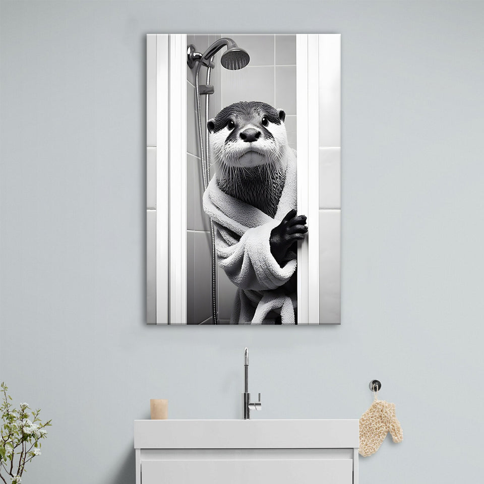 Otter Art Canvas Prints Wall Art, Funny Bathroom Decor, Otter in Toilet