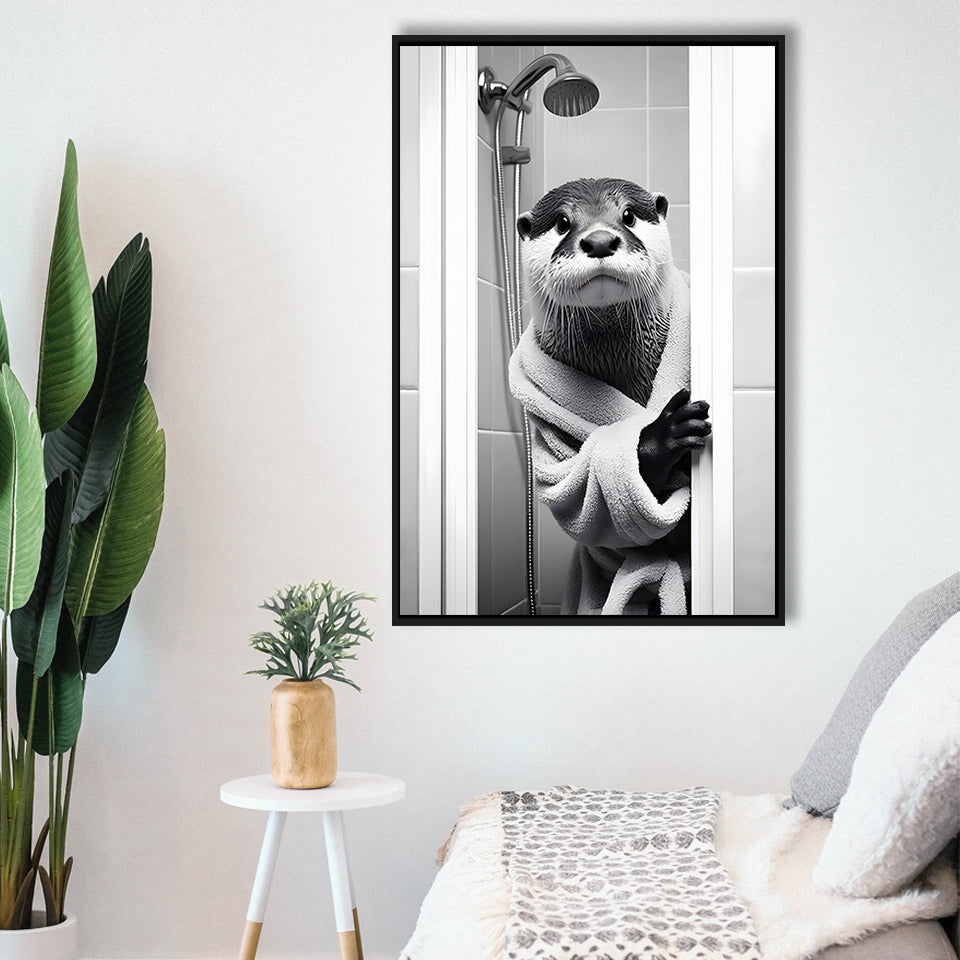 Otter Art Framed Canvas Prints Wall Art, Funny Bathroom Decor, Otter In Toilet