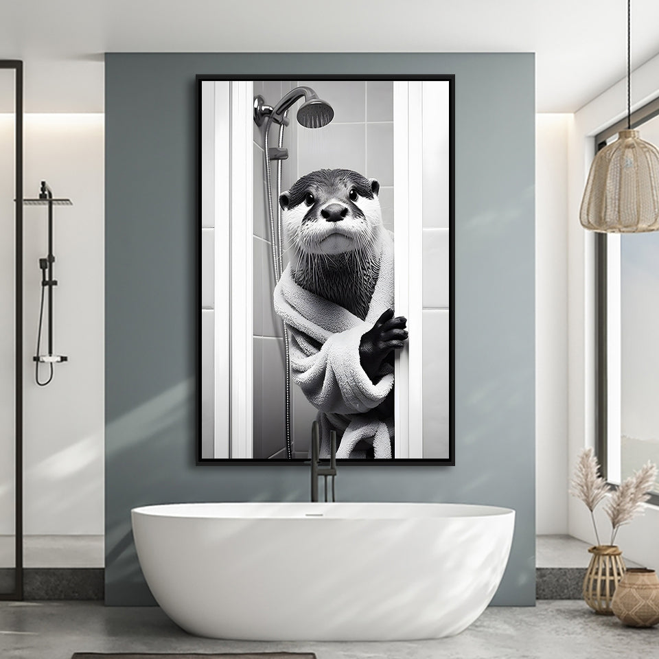 Otter Art Framed Canvas Prints Wall Art, Funny Bathroom Decor, Otter In Toilet