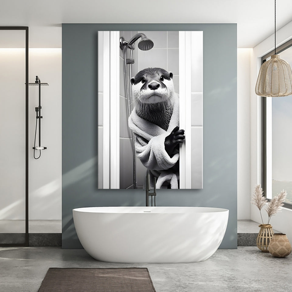 Otter Art Canvas Prints Wall Art, Funny Bathroom Decor, Otter in Toilet