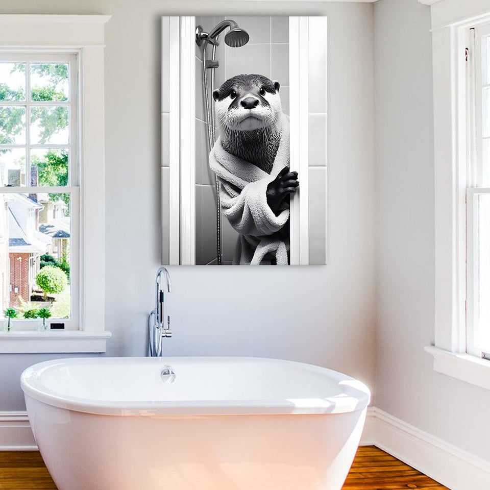 Otter Art Canvas Prints Wall Art, Funny Bathroom Decor, Otter in Toilet