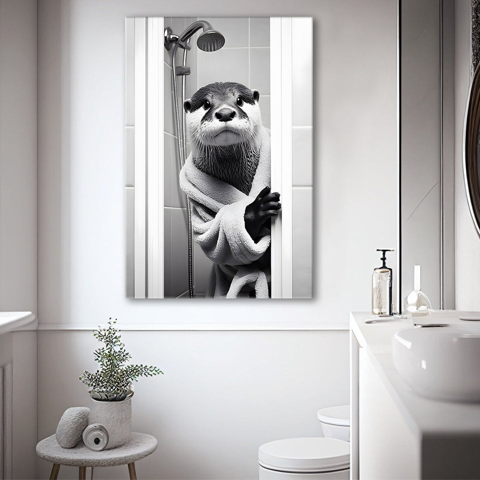 Otter Art Canvas Prints Wall Art, Funny Bathroom Decor, Otter in Toilet