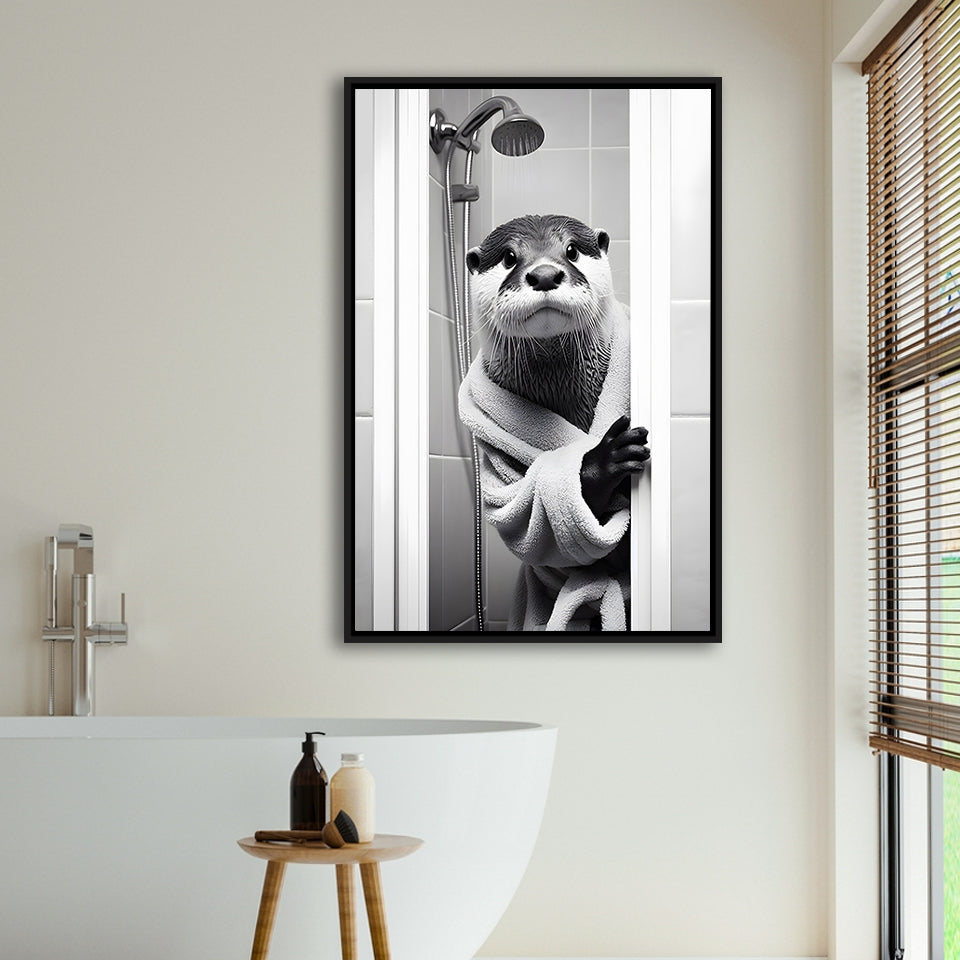Otter Art Framed Canvas Prints Wall Art, Funny Bathroom Decor, Otter In Toilet