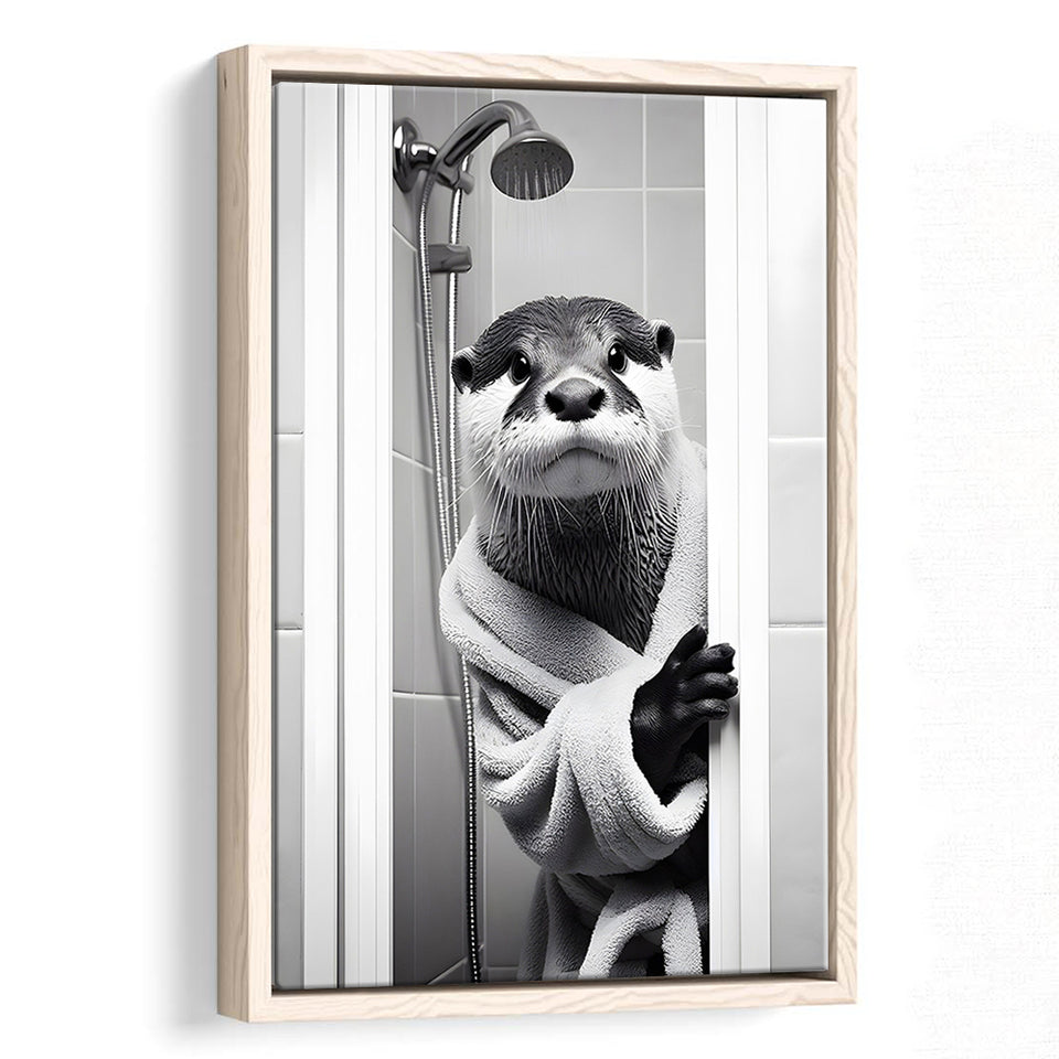 Otter Art Framed Canvas Prints Wall Art, Funny Bathroom Decor, Otter In Toilet