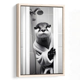 Otter Art Framed Canvas Prints Wall Art, Funny Bathroom Decor, Otter In Toilet