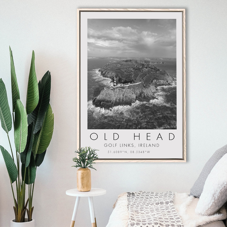 Overview Old Head Golf Links , Ireland, Golf Art Print, Floating Frame, Framed Canvas Print Wall Art