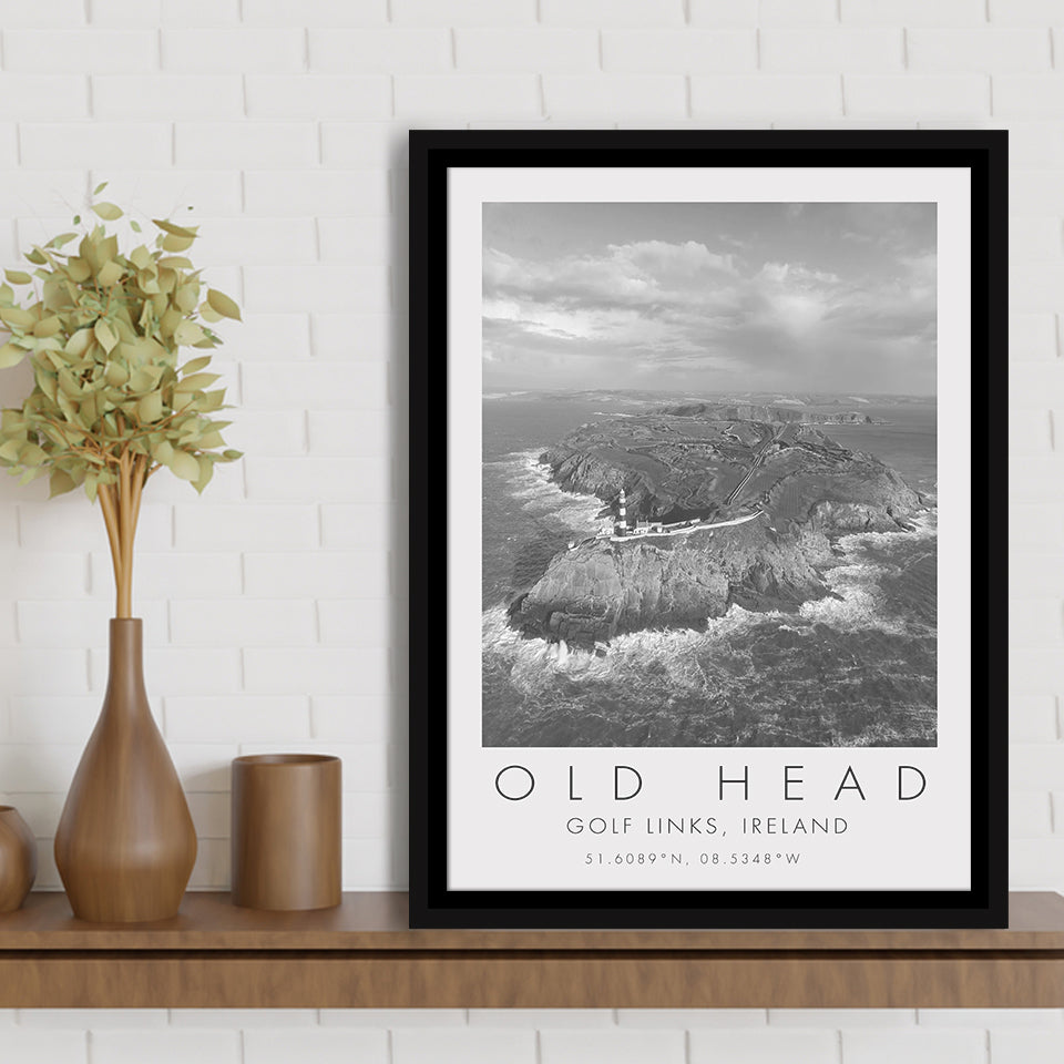 Overview Old Head Golf Links , Ireland, Golf Art Print, Floating Frame, Framed Canvas Print Wall Art