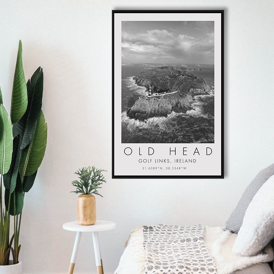 Overview Old Head Golf Links , Ireland, Golf Art Print, Floating Frame, Framed Canvas Print Wall Art