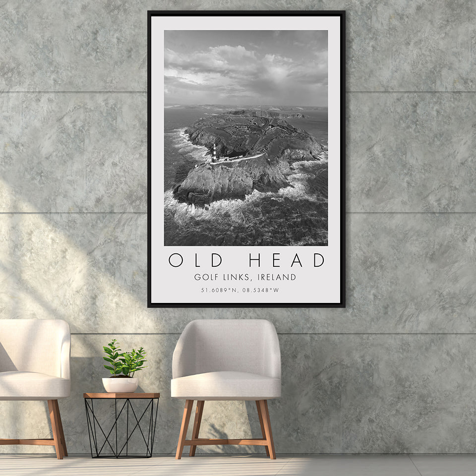 Overview Old Head Golf Links , Ireland, Golf Art Print, Floating Frame, Framed Canvas Print Wall Art