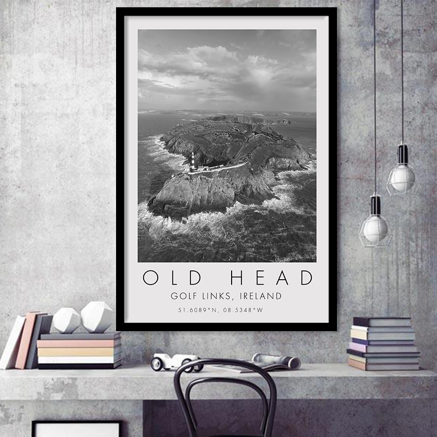 Overview Old Head Golf Links , Ireland, Golf Art, Gift for him, Framed Art Print Wall Decor