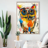 Owl Painting  Wearing Sungglasses, Framed Canvas Prints Wall Art Decor, Floarting Frame Painting Canvas Art