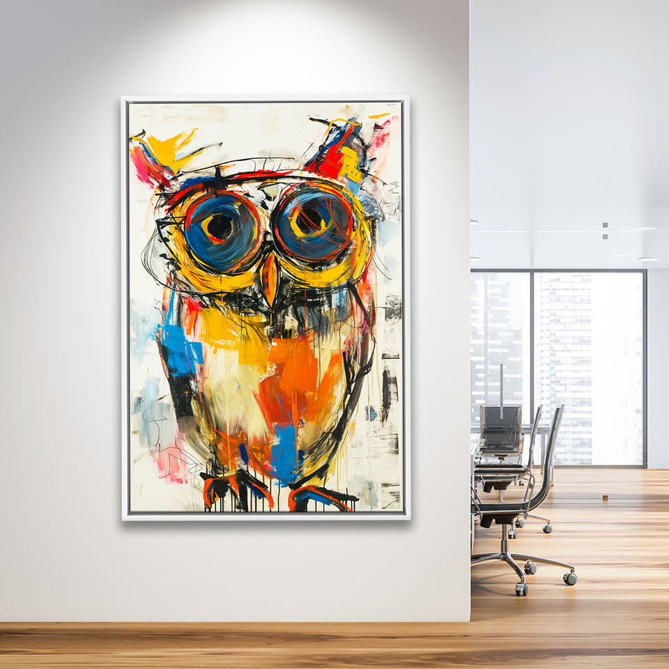 Owl Painting  Wearing Sungglasses, Framed Canvas Prints Wall Art Decor, Floarting Frame Painting Canvas Art