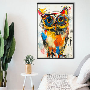 Owl Painting  Wearing Sungglasses, Framed Canvas Prints Wall Art Decor, Floarting Frame Painting Canvas Art