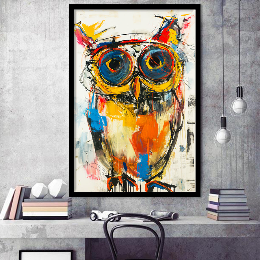 Owl Painting  Wearing Sungglasses, Framed Art Prints Wall Decor, Picture Framed Painting