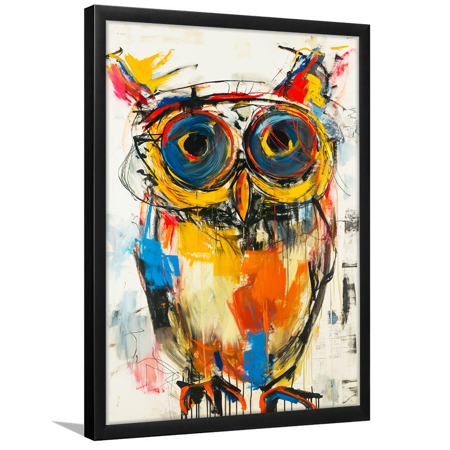 Owl Painting  Wearing Sungglasses, Framed Art Prints Wall Decor, Picture Framed Painting
