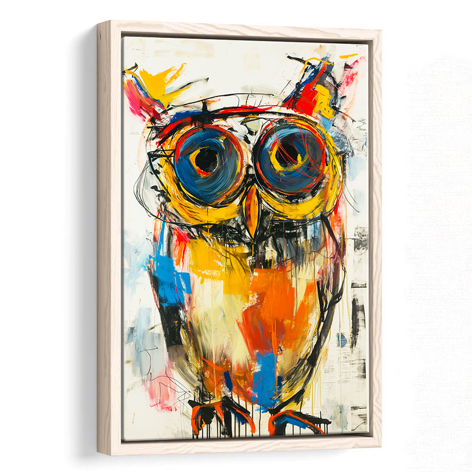 Owl Painting  Wearing Sungglasses, Framed Canvas Prints Wall Art Decor, Floarting Frame Painting Canvas Art