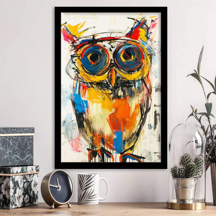 Owl Painting  Wearing Sungglasses, Framed Art Prints Wall Decor, Picture Framed Painting