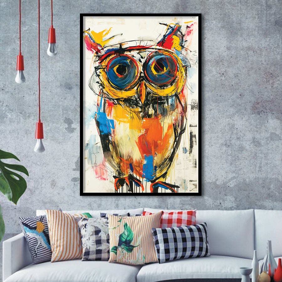 Owl Painting  Wearing Sungglasses, Framed Art Prints Wall Decor, Picture Framed Painting