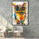 Owl Painting  Wearing Sungglasses, Framed Canvas Prints Wall Art Decor, Floarting Frame Painting Canvas Art