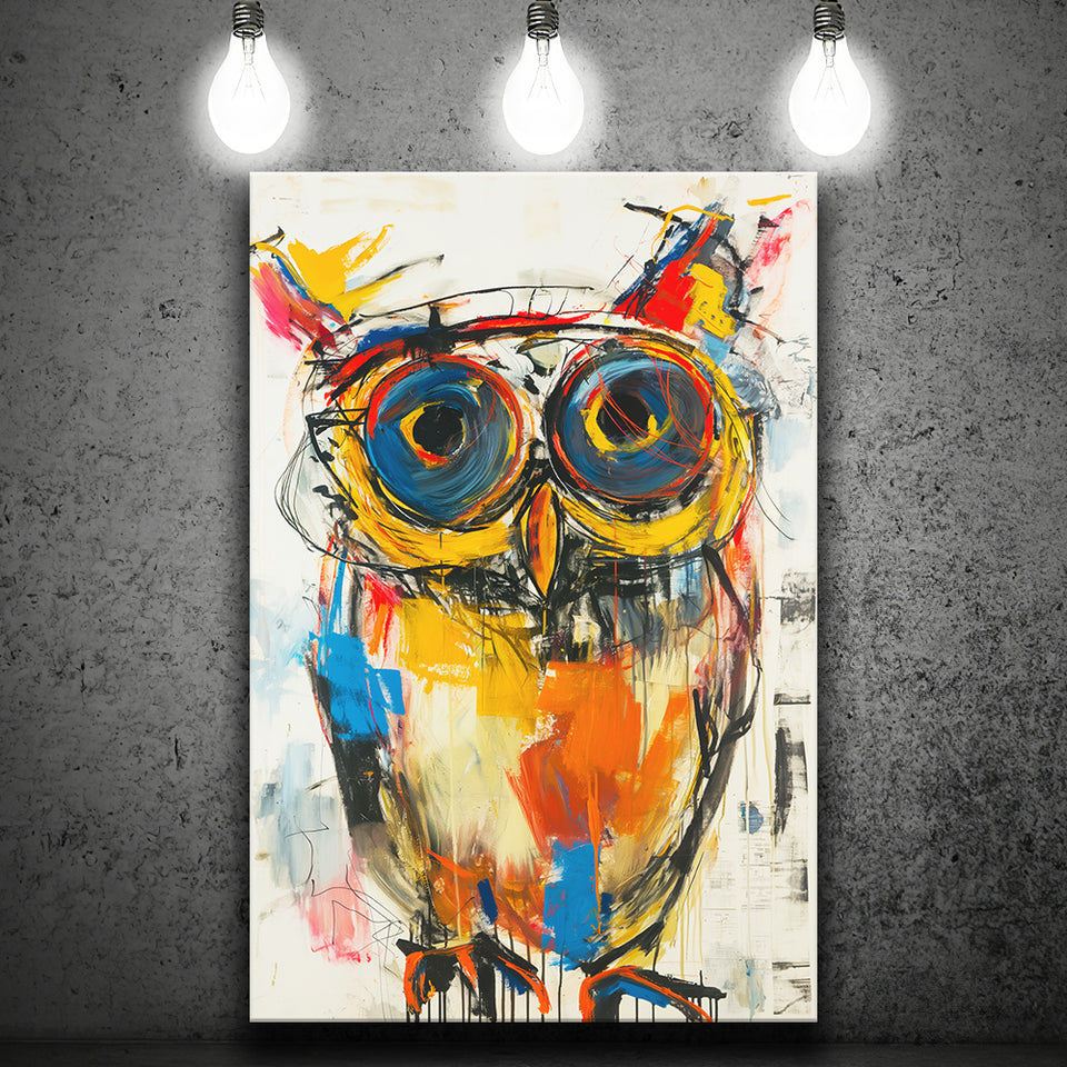 Owl Painting  Wearing Sungglasses, Canvas Prints Wall Art Home Decor, Painting Canvas Art