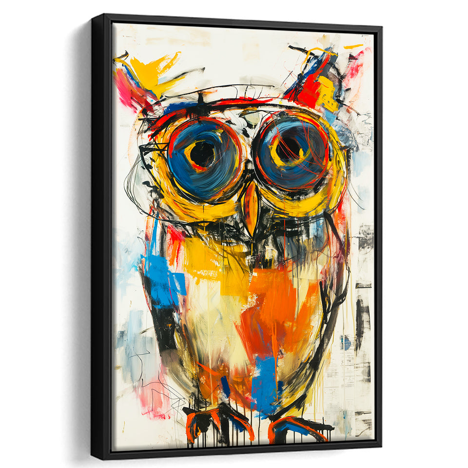 Owl Painting  Wearing Sungglasses, Framed Canvas Prints Wall Art Decor, Floarting Frame Painting Canvas Art