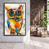 Owl Painting  Wearing Sungglasses, Framed Canvas Prints Wall Art Decor, Floarting Frame Painting Canvas Art