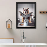 Owl Print Framed Canvas Prints Wall Art, Bathroom Framed Art, Funny Bathroom Decor