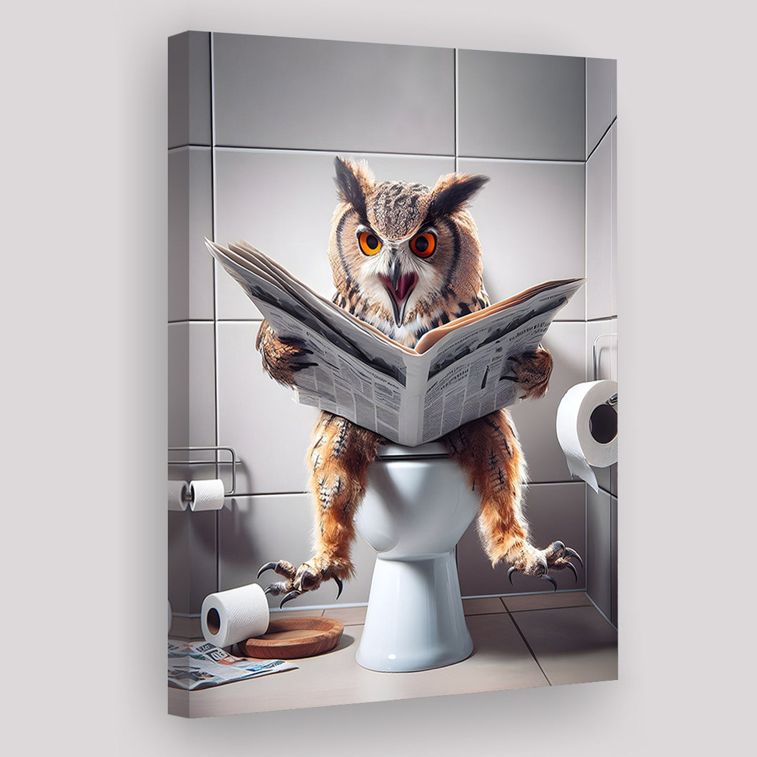 Owl Print Canvas Prints Wall Art, Bathroom art, Funny Bathroom Decor