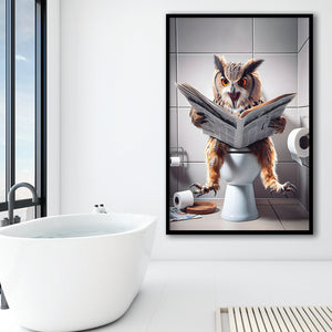 Owl Print Framed Art Print Wall Decor, Bathroom Framed Art, Funny Bathroom Decor