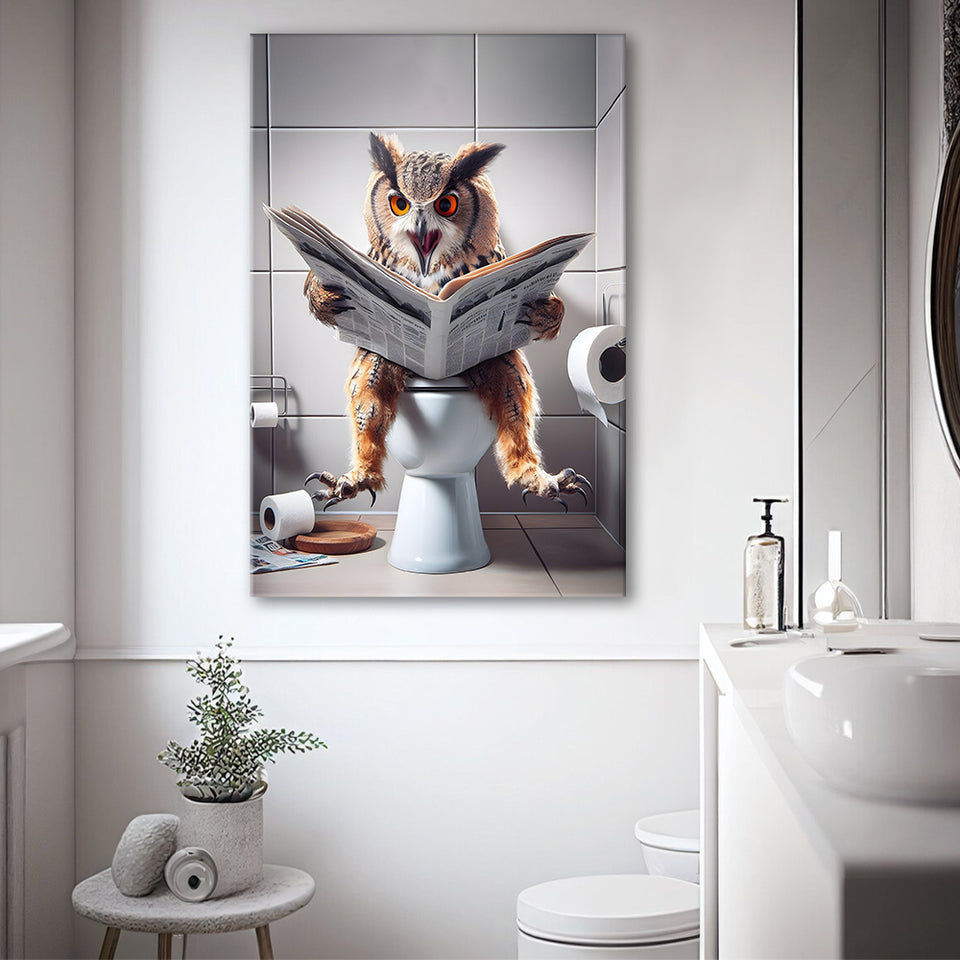 Owl Print Canvas Prints Wall Art, Bathroom art, Funny Bathroom Decor